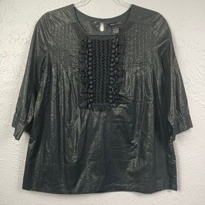 BCBG Maxazria Black & Metallic Gold Blouse Top S